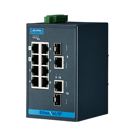 8 Fast Ethernet +2 Gigabit Individual Managed Switch with EtherNet/IP, Wide Temperature